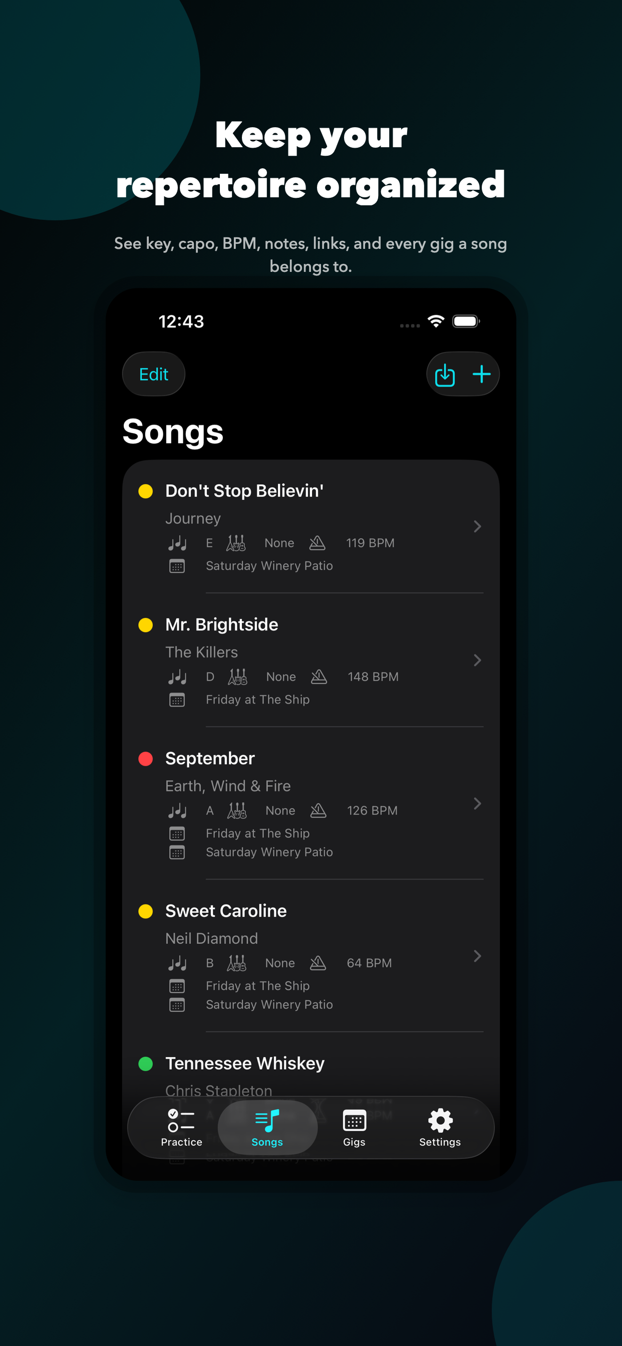 GigReady song library screenshot
